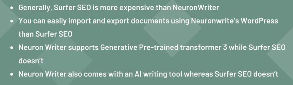 neuron writer vs surfer seo - key differences